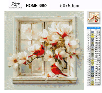 Magnolias in Bloom with Red Cardinals - Time Limited Exclusive Diamond Painting Kit