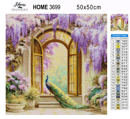 Wisteria Window with a Peacock’s Gaze - Time Limited Exclusive Diamond Painting Kit