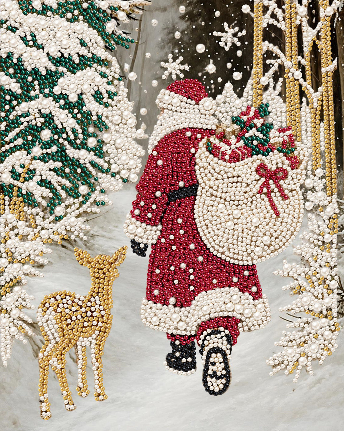 Santa Walking - Pearl Diamond Painting Kit