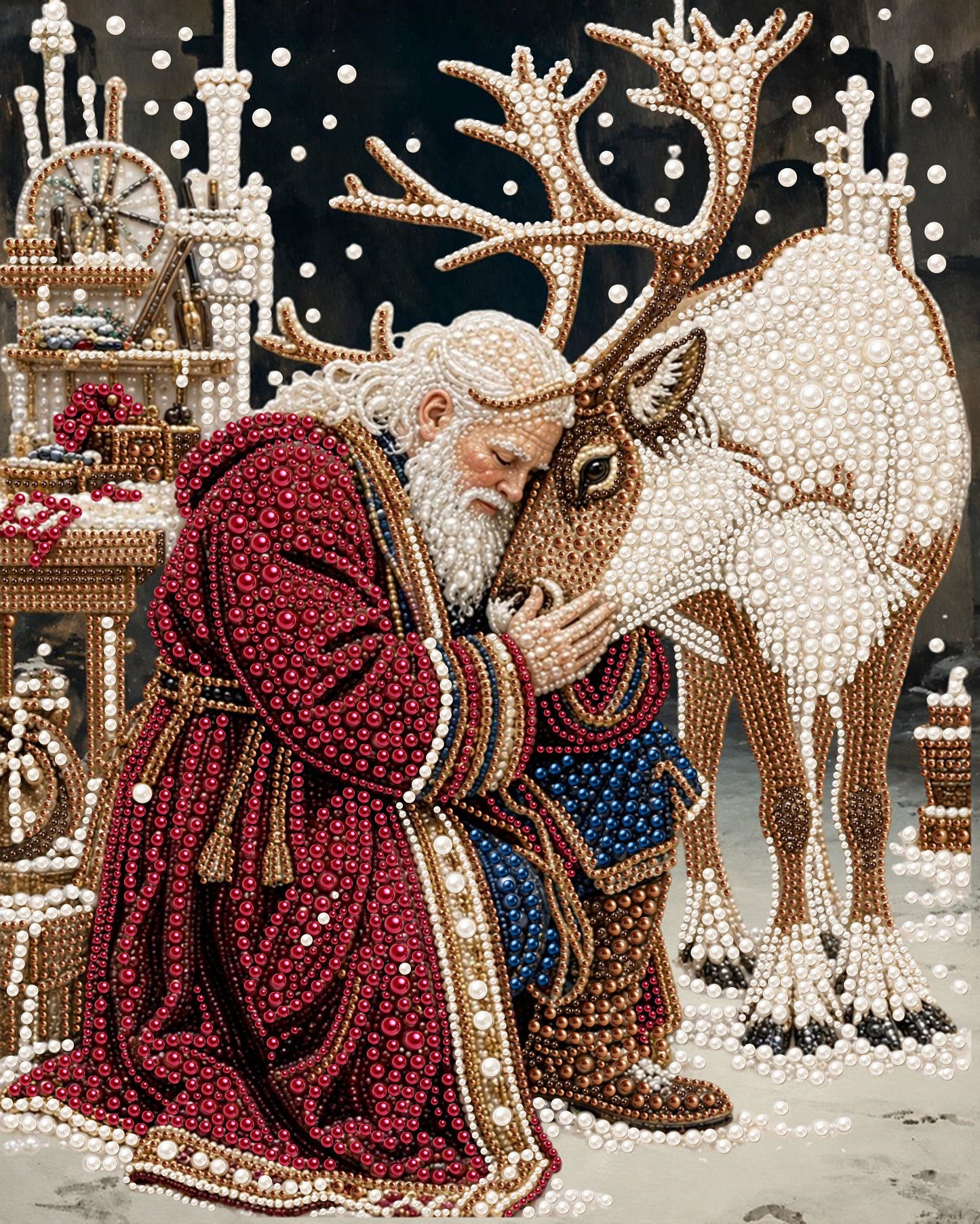 Santa and Reindeer - Pearl Diamond Painting Kit