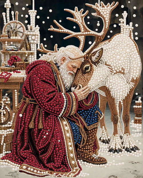 Santa and Reindeer - Pearl Diamond Painting Kit