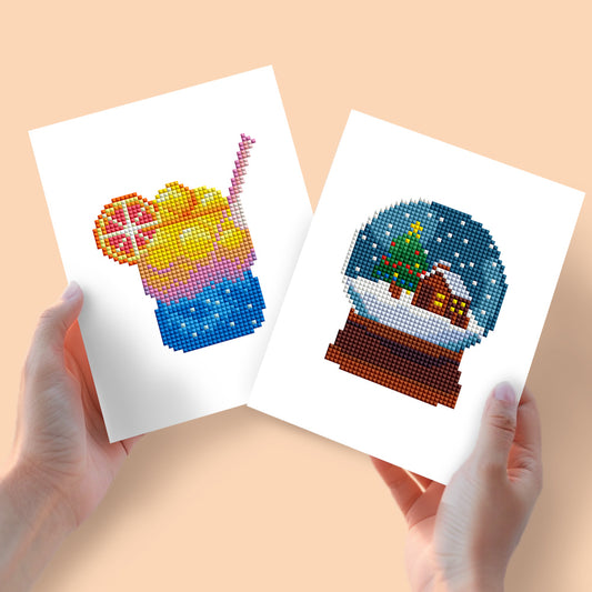 Set of 2 Cocktail and Snow Globe - Mini Diamond Painting Kits