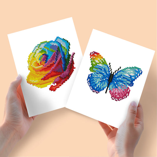 Set of 2 Rose and Butterfly - Mini Diamond Painting Kits