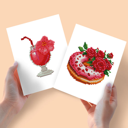 Set of 2 Drink and Donut - Mini Diamond Painting Kits