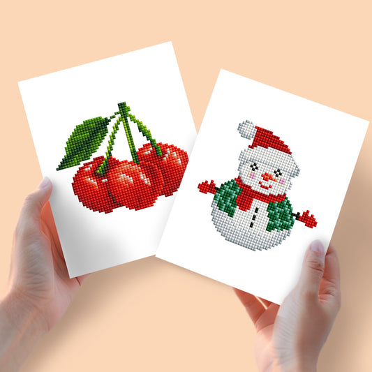 Set of 2 Cherry Snowman - Mini Diamond Painting Kits