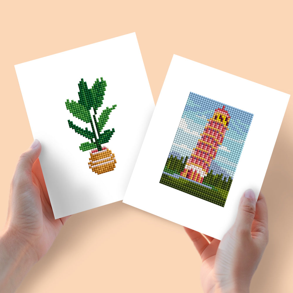 Set of 2 Plant and Tower - Mini Diamond Painting Kits