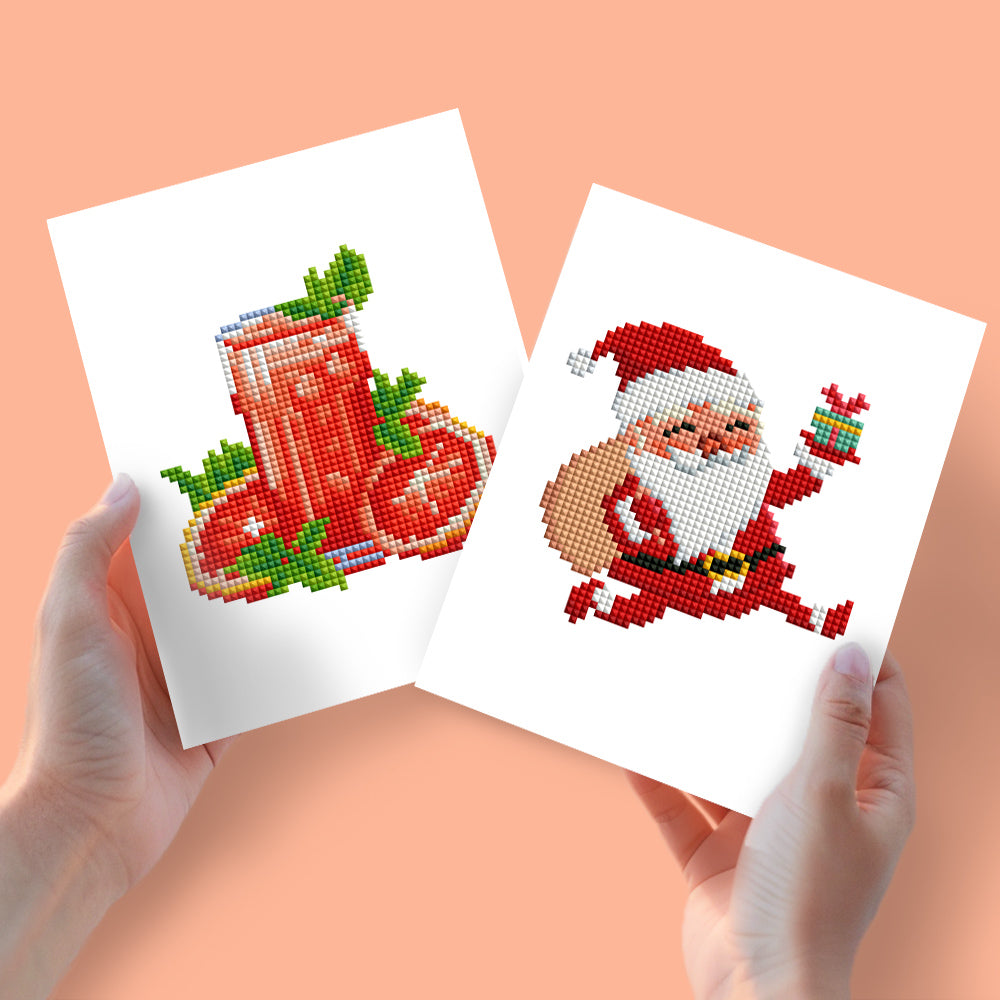 Set of 2 Cocktail and Santa Claus - Mini Diamond Painting Kits