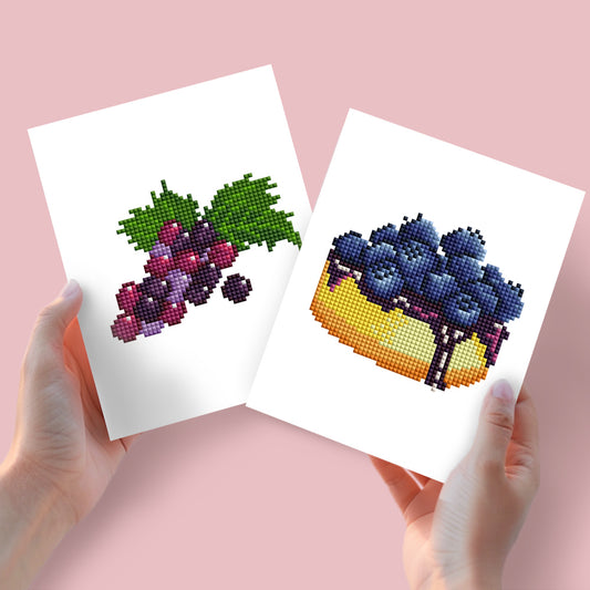 Set of 2 Grapes and Blueberries - Mini Diamond Painting Kits