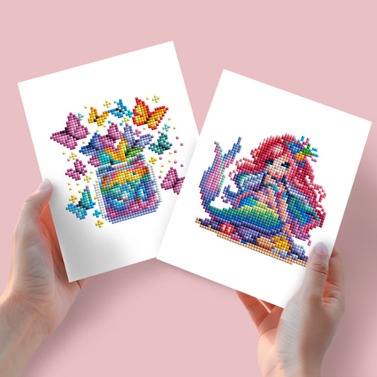 Set of 2 Butterflies and Mermaid - Mini Diamond Painting Kits