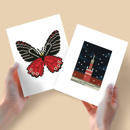 Set of 2 Butterfly and Tower - Mini Diamond Painting Kits