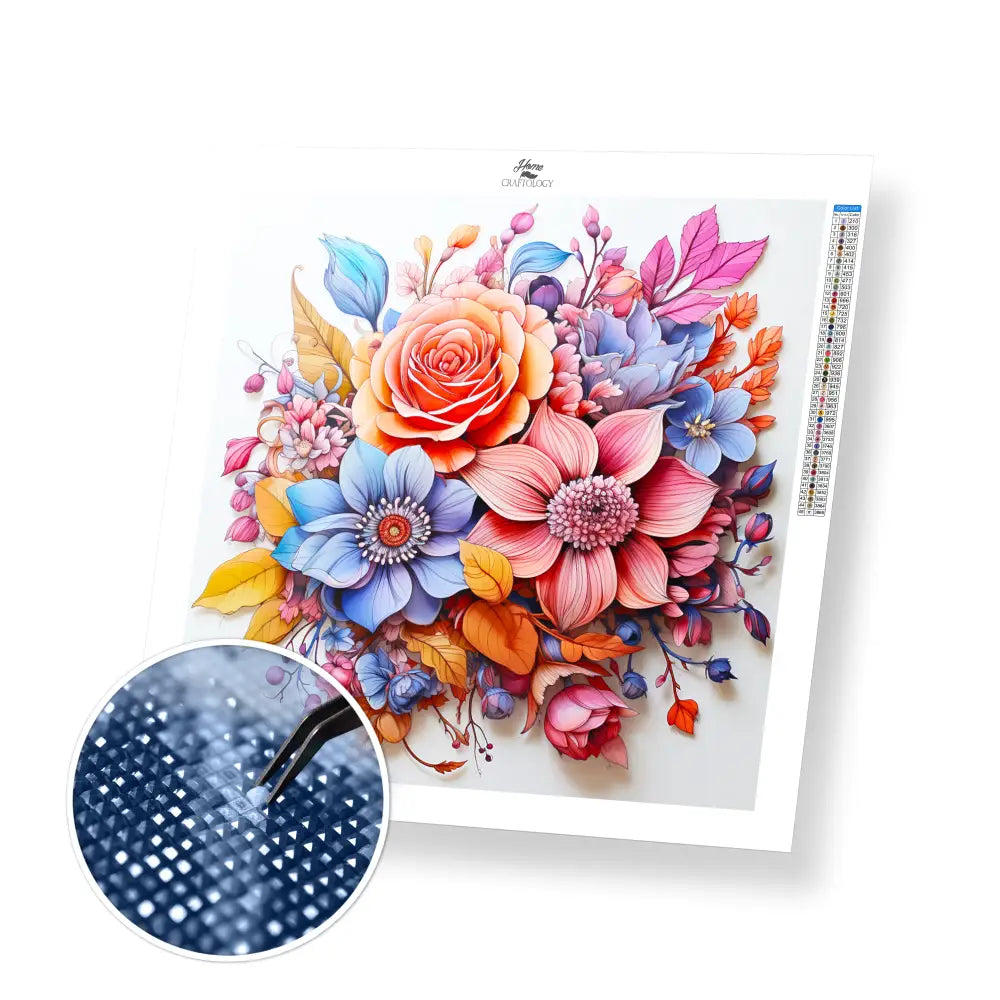 A Bunch of Flowers - Exclusive Premium Diamond Painting Kit - 20x20cm / 8x8’’ / Square (Most Popular) / No Frame