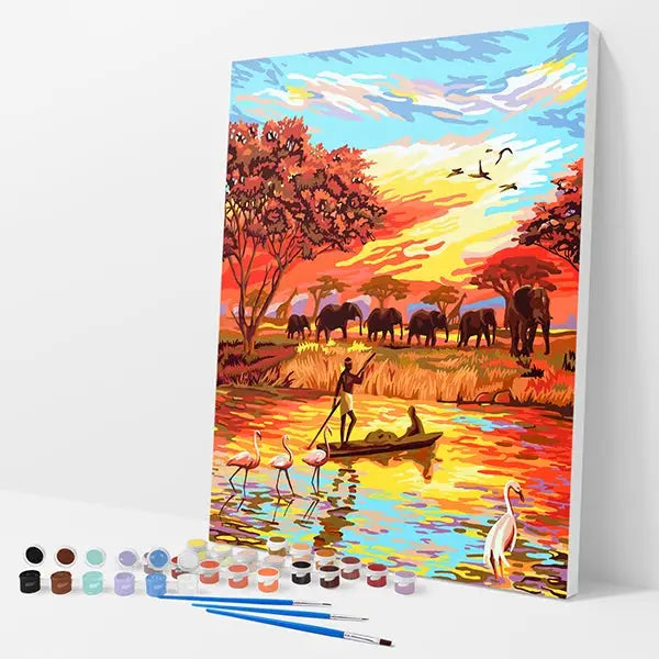 African River Sunrise Kit - Paint By Numbers - 30x40cm / 12x16’’ / No Frame - Paint By Numbers
