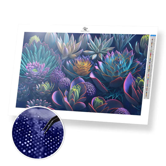 Amazing Succulents - Premium Diamond Painting Kit - 35x20cm / 14x8’’ / Square (Most Popular) - Diamond Painting Kit