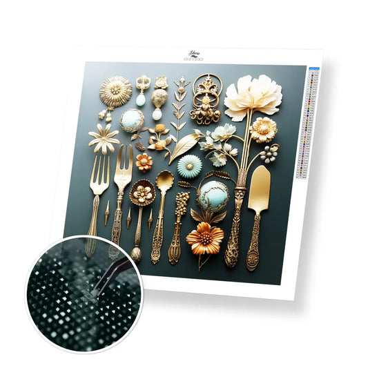 Antique Silverware - Exclusive Premium Diamond Painting Kit - 20x20cm / 8x8’’ / Square (Most Popular) - Diamond