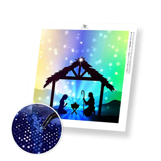 Baby Jesus with Mary and Joseph - Premium Diamond Painting Kit - 30x30cm / 12x12’’ / Square (Most Popular) - Diamond