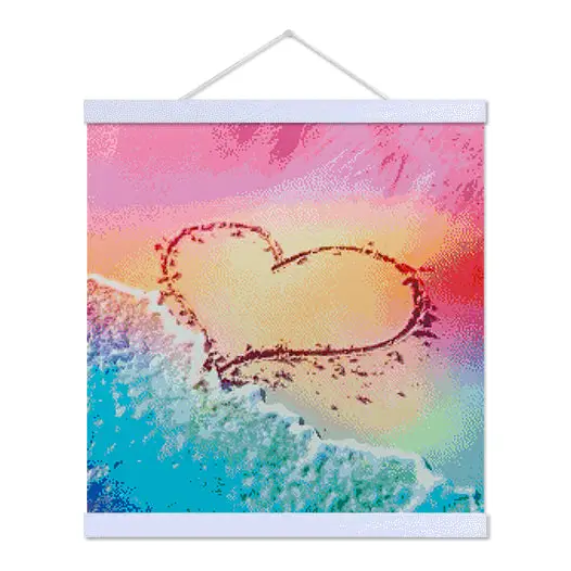 Beach with Heart Drawing - Premium Diamond Painting Kit - Diamond Painting Kit