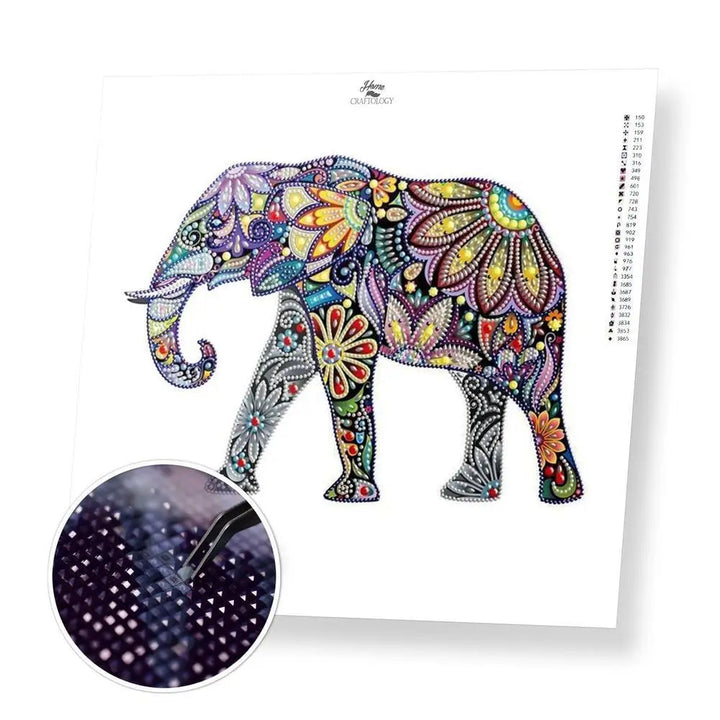 Beaded Elephant Gemstone - Premium 5D Poured Glue Diamond Painting Kit - 26x34cm / 10x13’’ - Gemstone