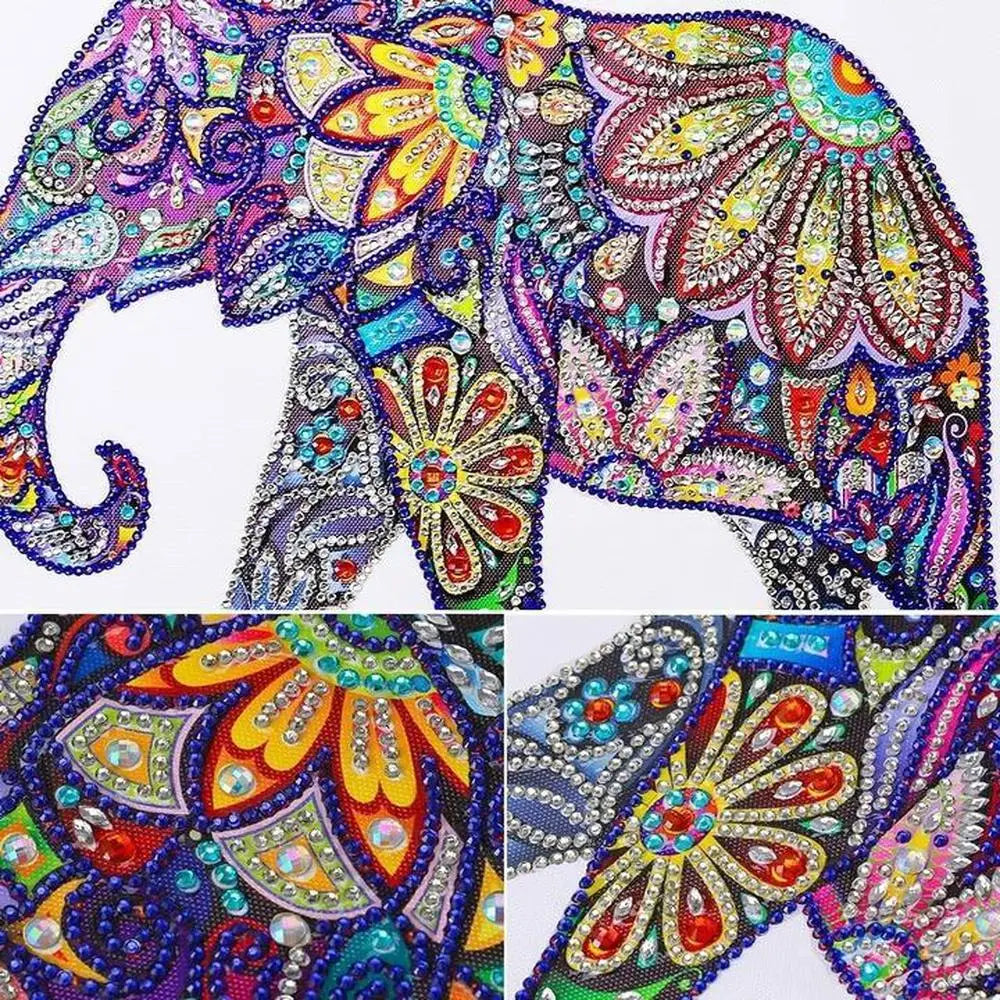 Beaded Elephant Gemstone - Premium 5D Poured Glue Diamond Painting Kit - 26x34cm / 10x13’’ - Gemstone