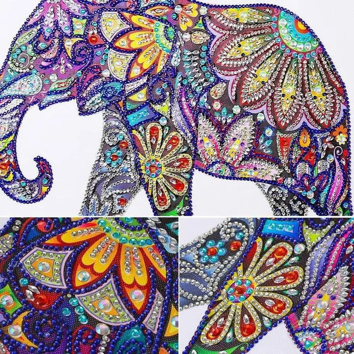 Beaded Elephant Gemstone - Premium 5D Poured Glue Diamond Painting Kit - 26x34cm / 10x13’’ - Gemstone