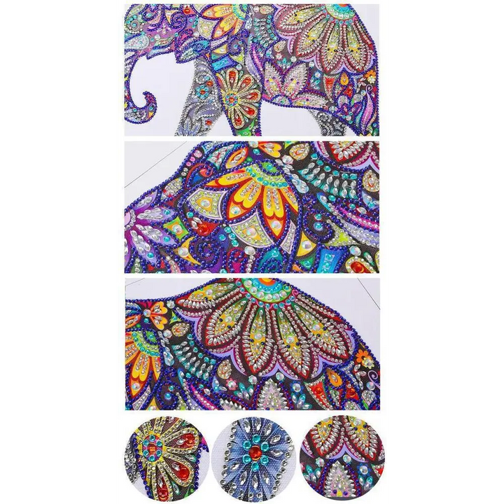 Beaded Elephant Gemstone - Premium 5D Poured Glue Diamond Painting Kit - 26x34cm / 10x13’’ - Gemstone