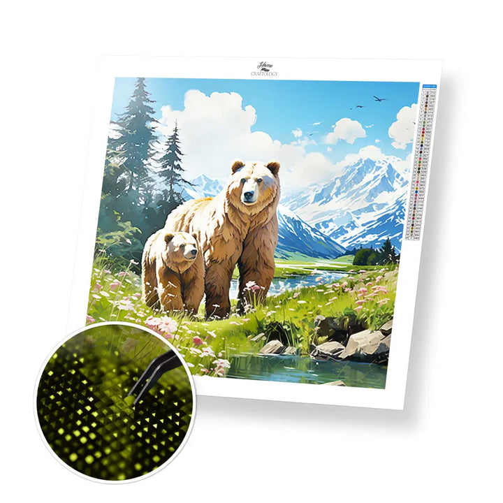 Bear and Cub - Exclusive Premium Diamond Painting Kit - 30x30cm / 12x12’’ / Square (Most Popular) / No Frame - Diamond