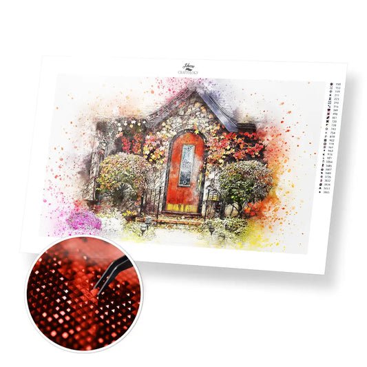 Beautiful Red Door - Premium Diamond Painting Kit - 50x30cm / 20x12’’ / Square (Most Popular) - Diamond Painting Kit