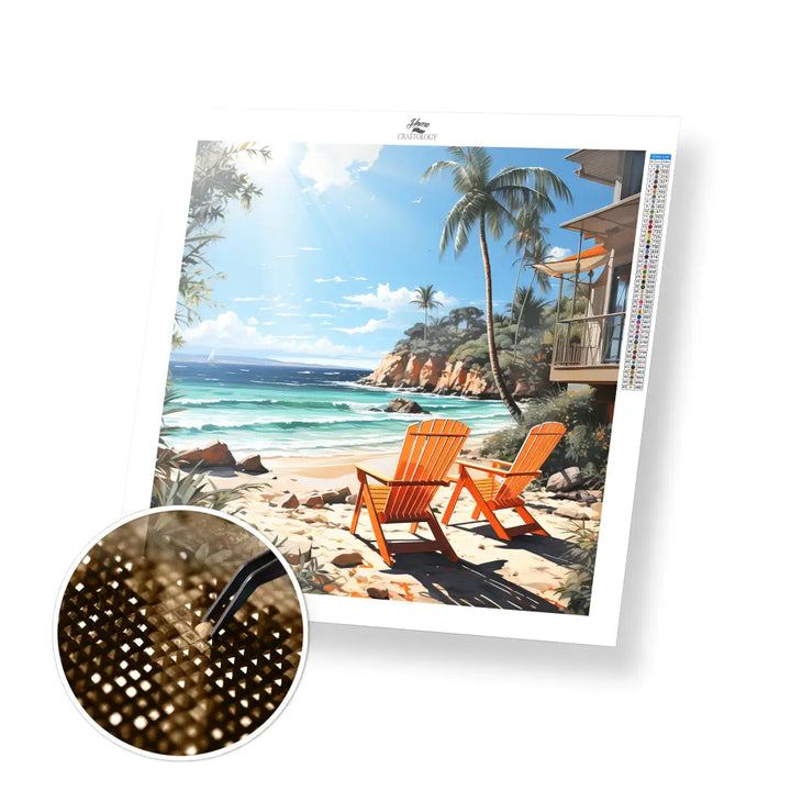 Best Beach View - Exclusive Premium Diamond Painting Kit - 20x20cm / 8x8’’ / Square (Most Popular) - Diamond Painting