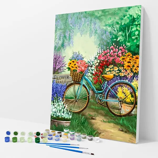Bicycle and Flowers Kit - Paint By Numbers - 30x40cm / 12x16’’ / No Frame