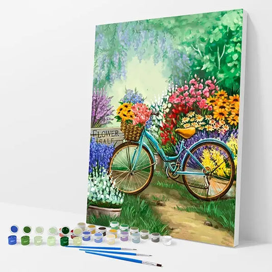 Bicycle and Flowers Kit - Paint By Numbers - 30x40cm / 12x16’’ / No Frame