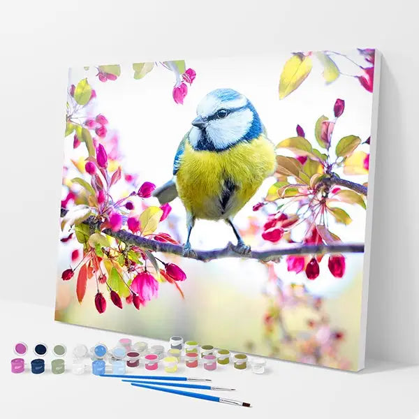 Bird with Flowers Kit - Paint By Numbers - 30x40cm / 12x16’’ / No Frame - Paint By Numbers