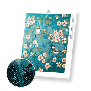 Birds and Blossoms - Exclusive Premium Diamond Painting Kit - 20x25cm / 8x10’’ / Square (Most Popular) - Diamond