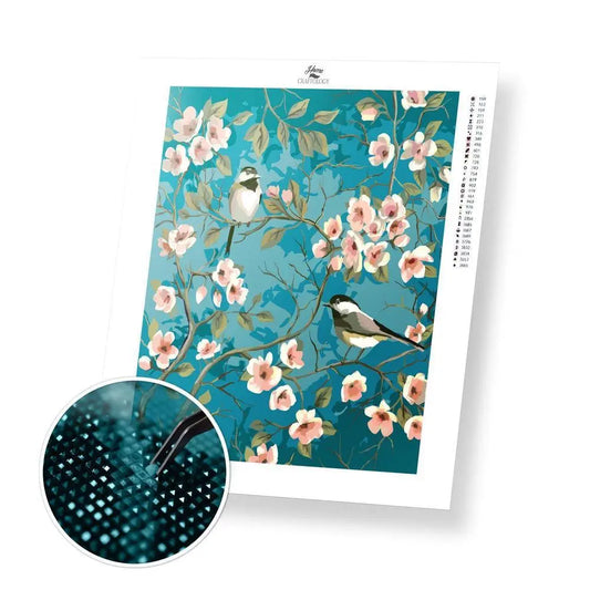 Birds and Blossoms - Exclusive Premium Diamond Painting Kit - 20x25cm / 8x10’’ / Square (Most Popular) - Diamond