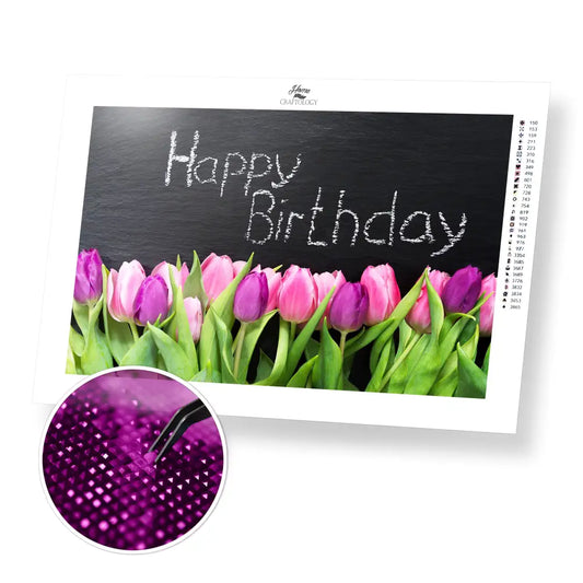 Birthday Flowers - Premium Diamond Painting Kit - 45x30cm / 18x12’’ / Square (Most Popular) - Diamond Painting Kit
