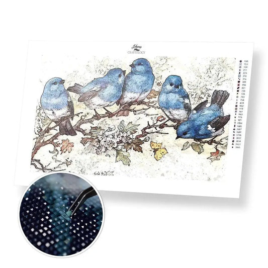 Blue Birds and Blossoms - Premium Diamond Painting Kit - 50x30cm / 20x12’’ / Square (Most Popular) - Diamond Painting