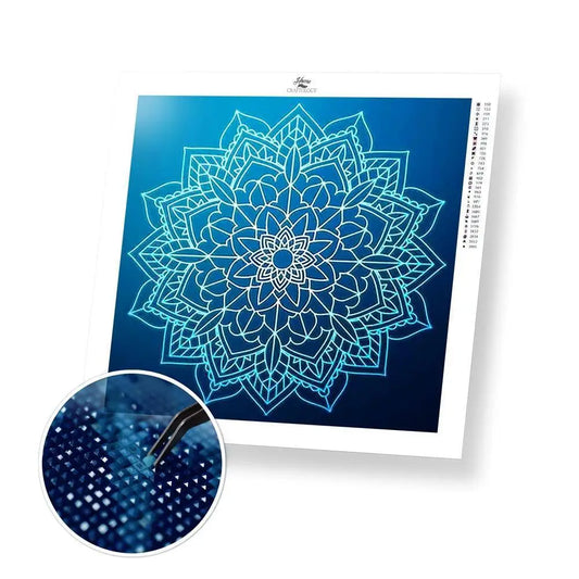 Blue Floral Mandala - Premium Diamond Painting Kit - 30x30cm / 12x12’’ / Square (Most Popular) - Diamond Painting Kit