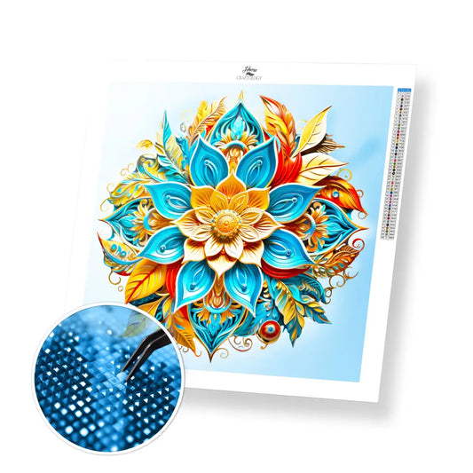 Blue Flower Mandala - Exclusive Premium Diamond Painting Kit - 20x20cm / 8x8’’ / Square (Most Popular) / No Frame