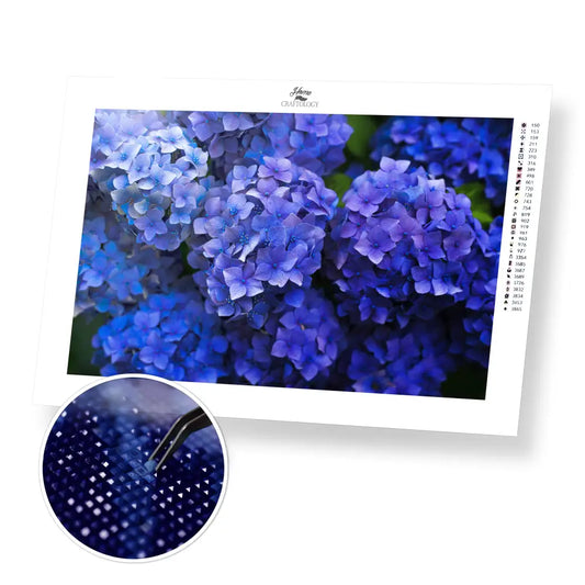 Blue Hydrangeas - Premium Diamond Painting Kit - 45x30cm / 18x12’’ / Square (Most Popular) - Diamond Painting Kit