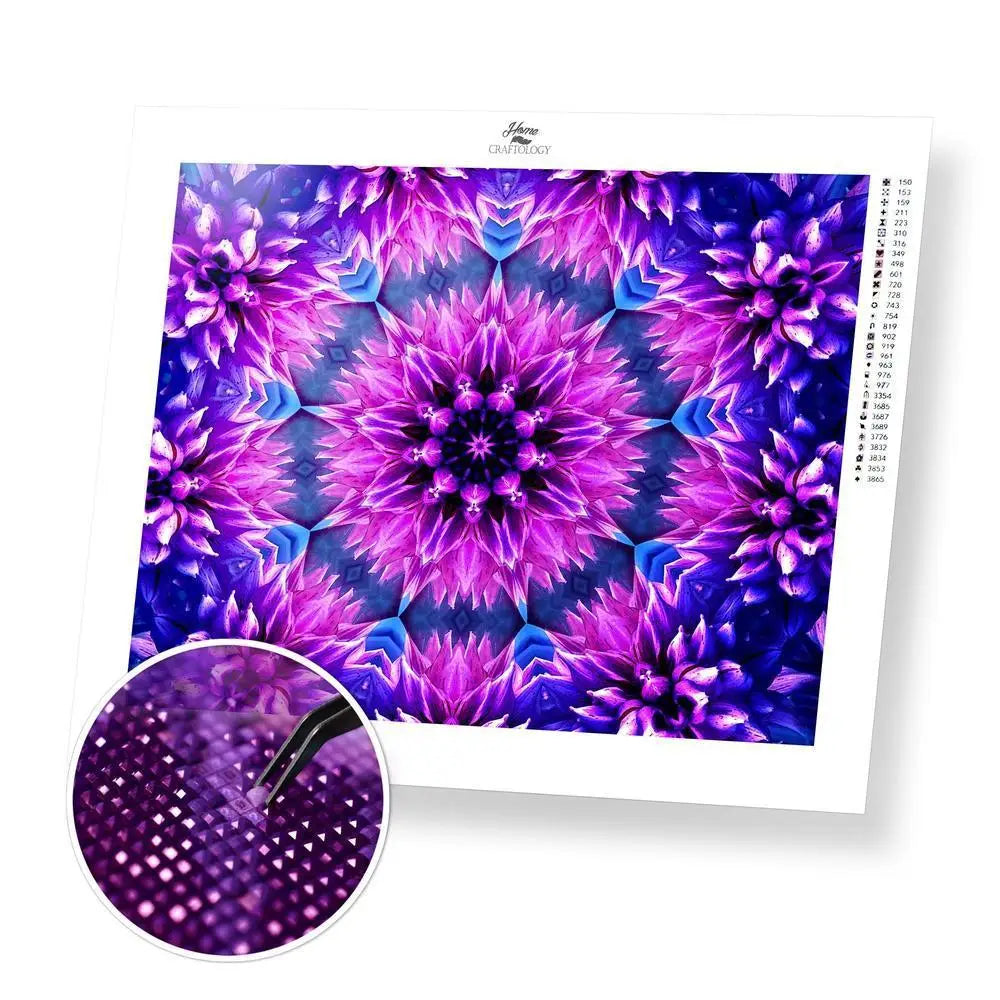 Blue Orchid Mandala - Exclusive Premium Diamond Painting Kit - 25x20cm / 10x8’’ / Square (Most Popular) - Diamond