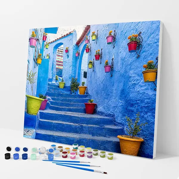 Blue Village Kit - Paint By Numbers - 30x40cm / 12x16’’ / No Frame - Paint By Numbers