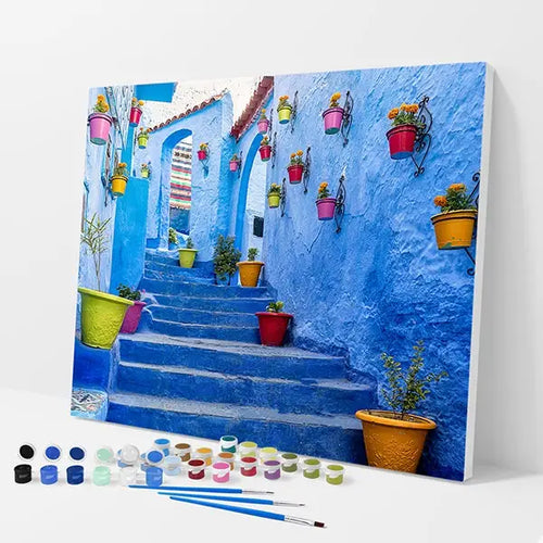 Blue Village Kit - Paint By Numbers - 30x40cm / 12x16’’ / No Frame - Paint By Numbers