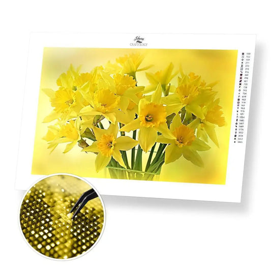 Bouquet of Yellow Daffodils - Premium Diamond Painting Kit - 45x30cm / 18x12’’ / Square (Most Popular) - Diamond