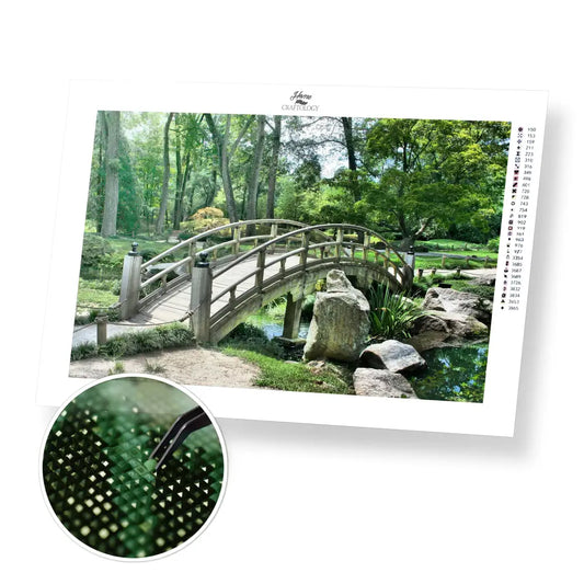 Bridge in a Garden - Premium Diamond Painting Kit - 30x20cm / 12x8’’ / Square (Most Popular) - Diamond Painting Kit