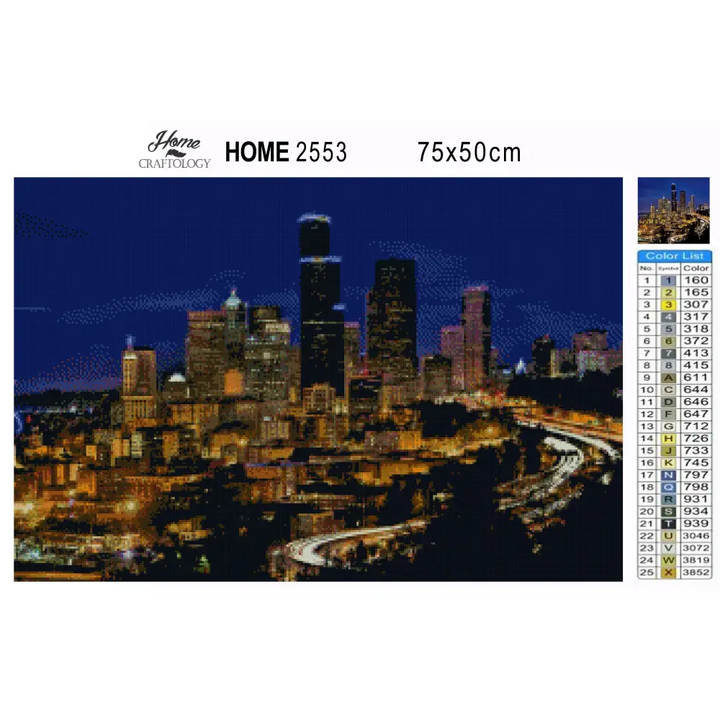 Buildings at Night - Premium Diamond Painting Kit - Diamond Painting Kit