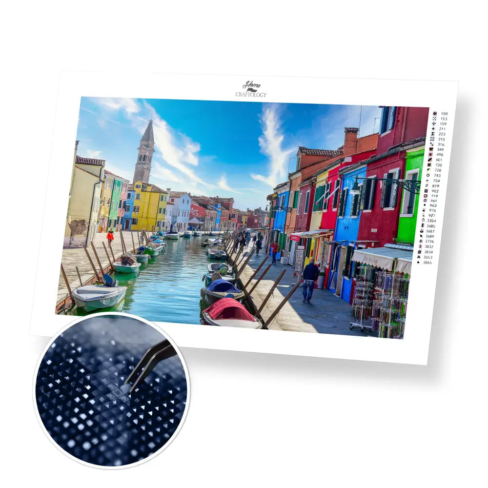 Burano Italy - Premium Diamond Painting Kit - 45x30cm / 18x12’’ / Square (Most Popular) - Diamond Painting Kit