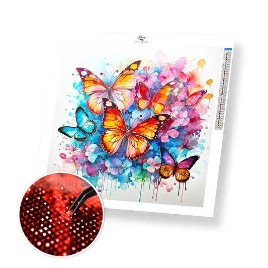 Butterflies Watercolor Painting - Exclusive Premium Diamond Painting Kit - 30x30cm / 12x12’’ / Square (Most Popular)