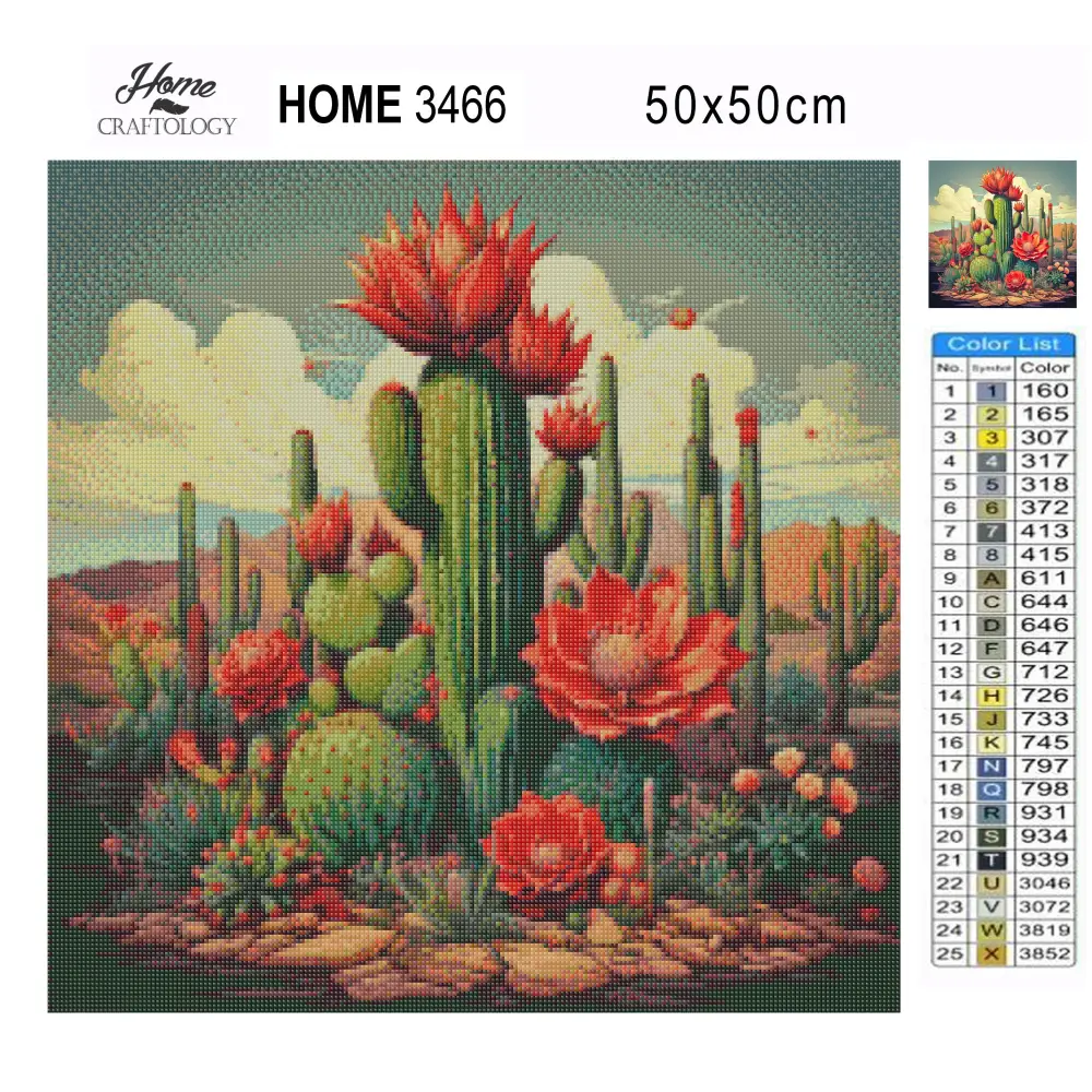 Cactus with Flowers - Exclusive Premium Diamond Painting Kit - Diamond Painting Kit