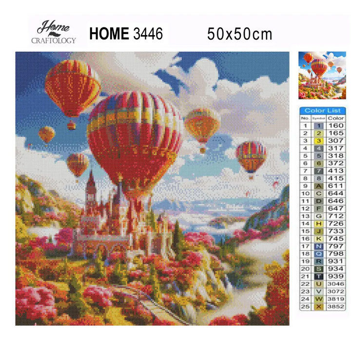 Castle with Hot Air Balloon - Exclusive Premium Diamond Painting Kit - Diamond Painting Kit