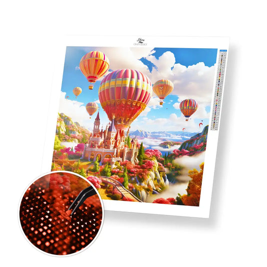 Castle with Hot Air Balloon - Exclusive Premium Diamond Painting Kit - 30x30cm / 12x12’’ / Square (Most Popular)