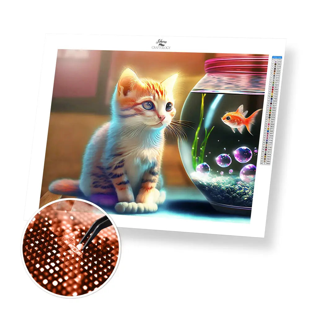 Cat and Fish - Premium Diamond Painting Kit - 40x30cm / 16x12’’ / Square (Most Popular) - Diamond Painting Kit
