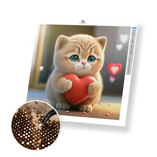 Cat with Heart - Premium Diamond Painting Kit - 20x20cm / 8x8’’ / Square (Most Popular) - Diamond Painting Kit